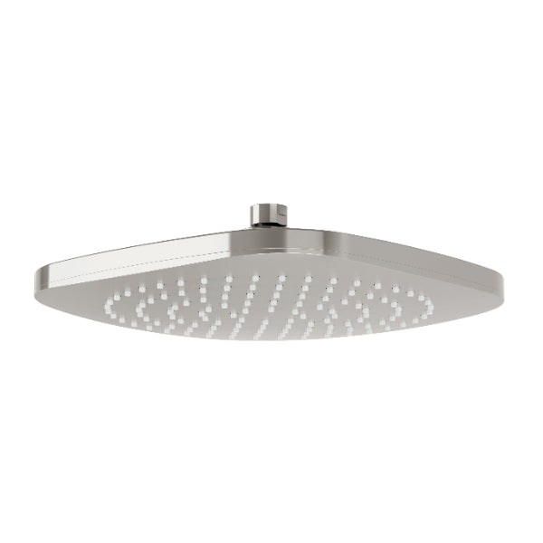 Phoenix Nuage square shower rose in brushed nickel, front view with central connector on white background