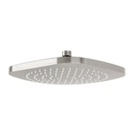 Phoenix Nuage square shower rose in brushed nickel, front view with central connector on white background