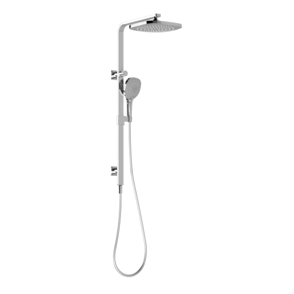 Phoenix Nuage twin shower in chrome with overhead rail head and handheld shower on rail