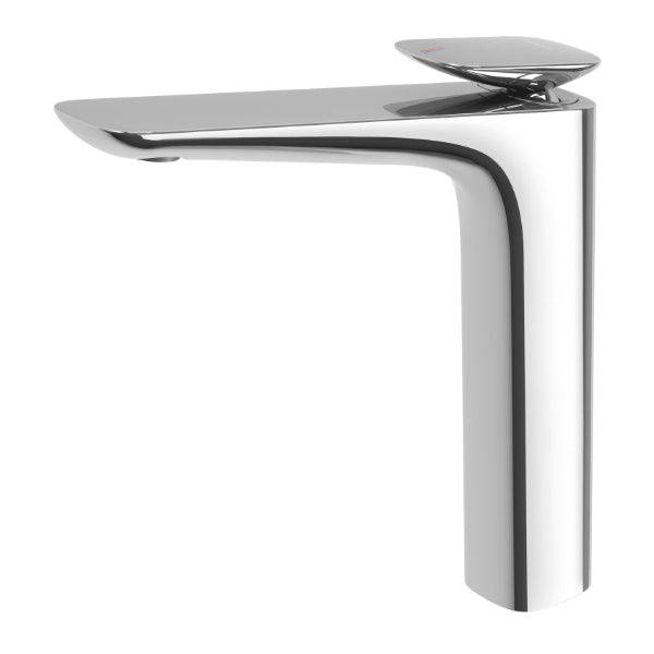 Phoenix Nuage vessel mixer tap in chrome, with tall curved spout and lever handle, on white background
