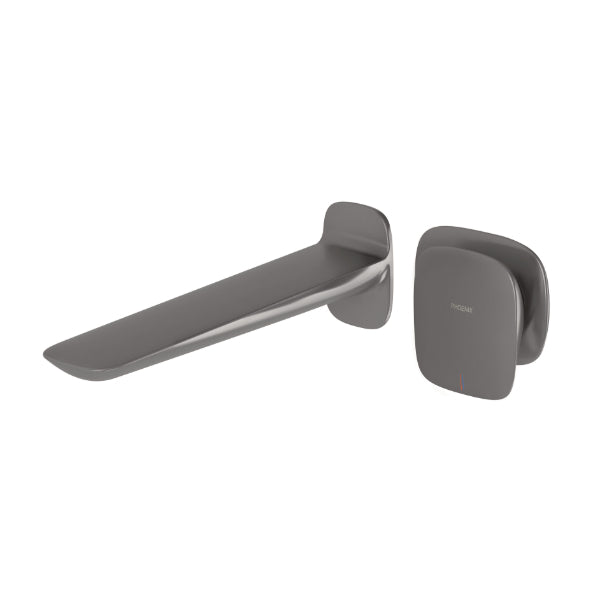 Phoenix Nuage wall basin/bath mixer set in brushed carbon, 200mm wall-mounted with single lever and curved spout