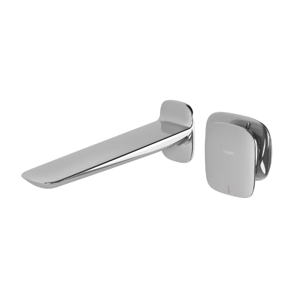 Phoenix Nuage chrome wall basin/bath mixer set with 200mm outlet and square wall plate on white background