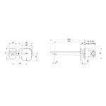 Technical drawing of Phoenix Nuage wall basin/bath mixer set in chrome, showing side and front dimensions with wall-mounted outlet.