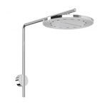 Phoenix NX IKO round chrome rain shower head with wall arm and rose, front view on white background