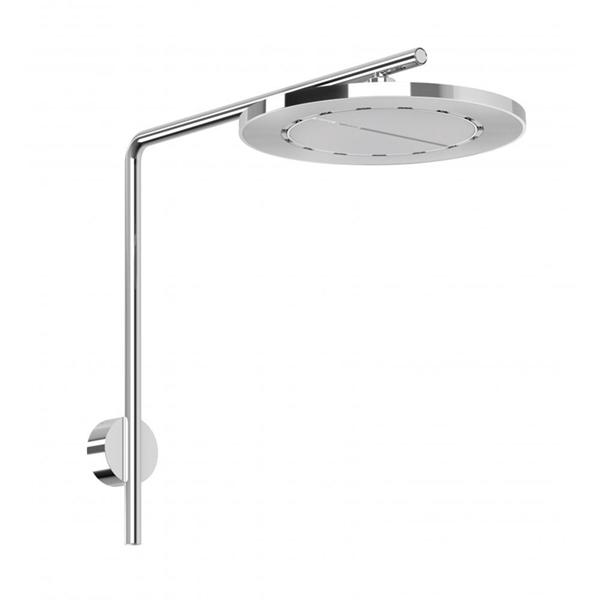 Phoenix NX IKO round chrome rain shower head with wall arm and rose, front view on white background