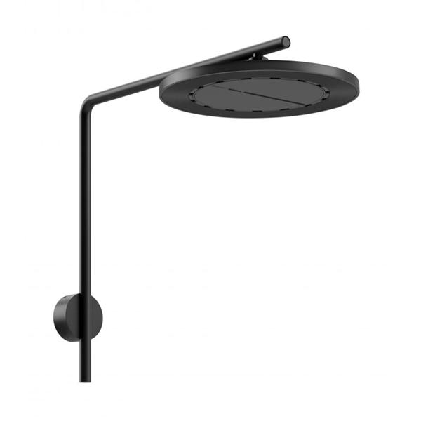 Phoenix NX IKO matte black round shower head with wall arm and rose, modern wall-mounted rain shower set