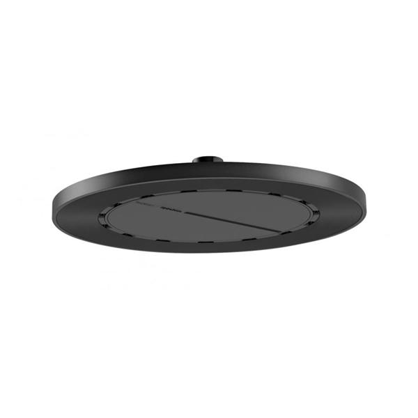 Phoenix NX IKO round matte black shower rose, low-profile front view on white background