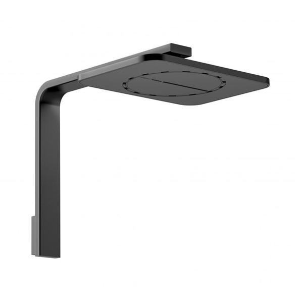 Phoenix NX ORLI matte black square shower arm and rain shower rose, wall-mounted on white background