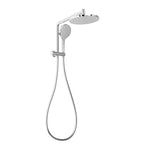 Phoenix Ormond Compact twin shower in chrome with overhead drencher, hand shower and hose on wall-mounted rail