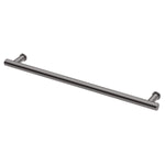 Phoenix heated towel rail, round 800mm single bar in brushed carbon finish, angled studio view