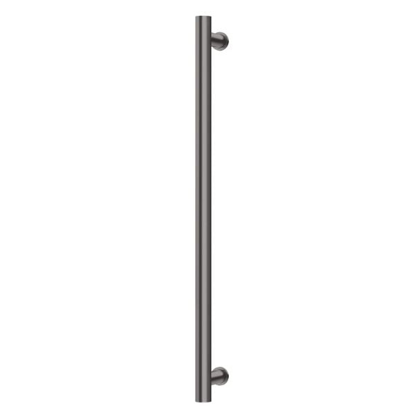 Phoenix heated towel rail, brushed carbon round single bar, vertical wall-mounted, on white background