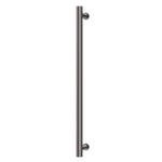 Phoenix heated towel rail, brushed carbon round single bar, vertical wall-mounted, on white background