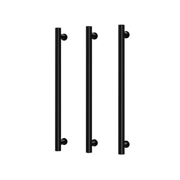 Phoenix heated triple towel rail, round 600mm, matte black, front view on white background