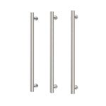 Phoenix heated triple towel rail, round 800mm, brushed nickel, three vertical bars on white background