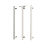 Phoenix heated triple towel rail, round brushed nickel, 3-bar vertical rail set on white background