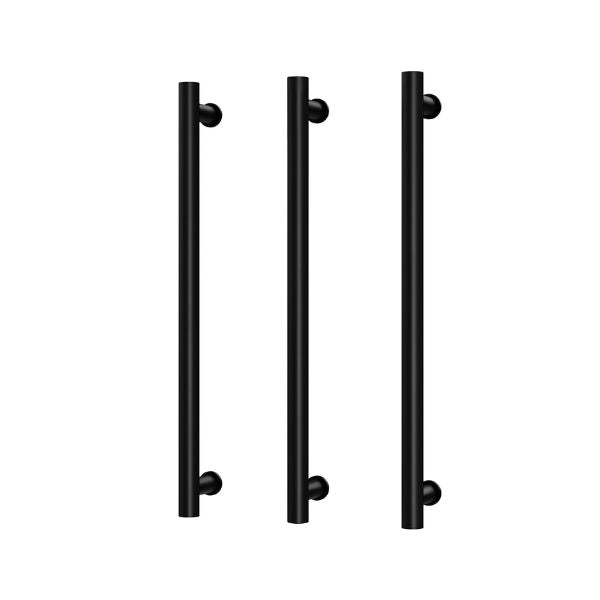 Phoenix heated triple towel rail, round 800mm, matte black, shown front on with three vertical bars