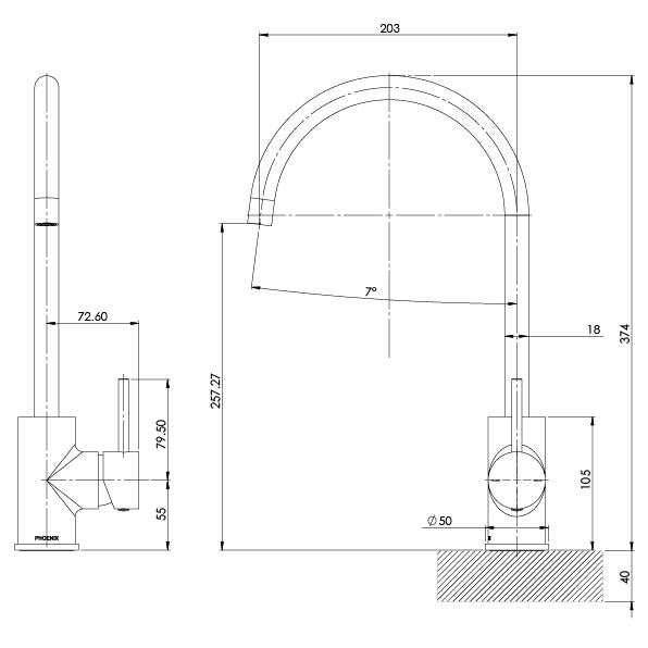 Phoenix Pina Sink Mixer 200mm Gooseneck 6 Star Brushed Nickel