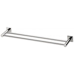 Phoenix Radii double towel rail with square plates in chrome finish, shown front on on white background