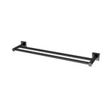 Phoenix Radii double towel rail with square plates, matte black, wall-mounted double bar in 600mm length