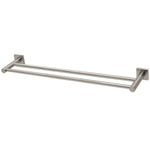 Phoenix Radii double towel rail in brushed nickel with square plates, shown front on on white background