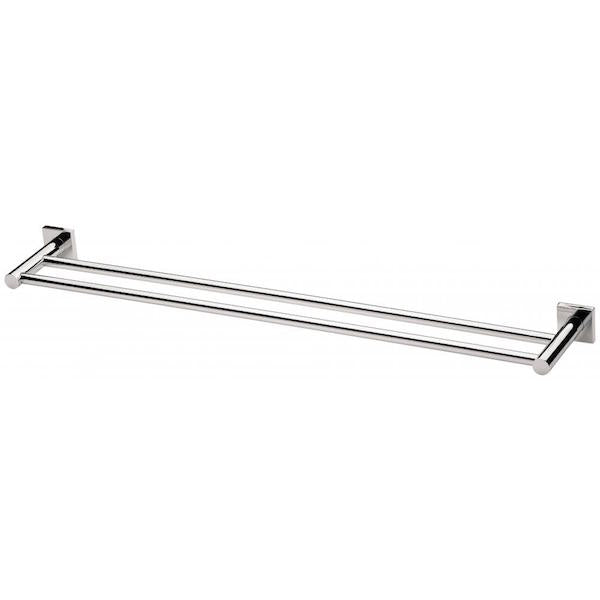 Phoenix Radii double towel rail in chrome with square wall plates, shown on a white background