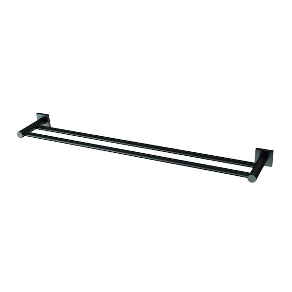 Phoenix Radii double towel rail with square plates, matte black, shown in a clean product view