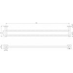 Phoenix Radii double towel rail technical drawing, square plate, chrome, 800mm length in front view with dimensions