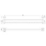 Phoenix Radii double towel rail technical drawing, 800mm, square plate, brushed carbon finish