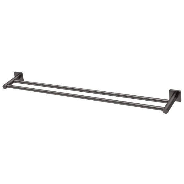 Phoenix Radii double towel rail with square plates, brushed carbon finish, wall-mounted on white background