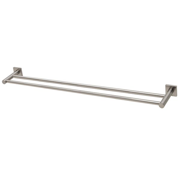 Phoenix Radii double towel rail with square plates, brushed nickel finish, two-bar wall-mounted bathroom accessory