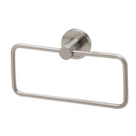 Phoenix Radii brushed nickel hand towel holder with round wall plate and rectangular ring handle