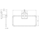 Phoenix Radii hand towel holder technical drawing with square plate, brushed carbon finish, front and side views, dimensions shown
