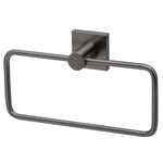 Phoenix Radii square plate hand towel holder in brushed carbon, rectangular ring wall-mounted on a white background