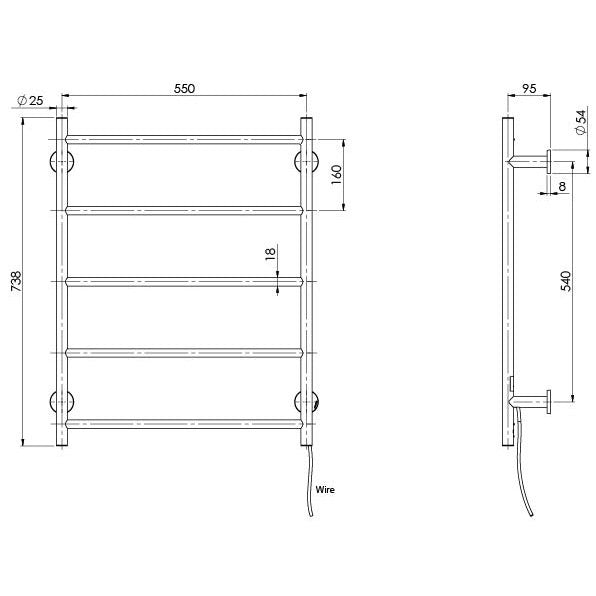 Phoenix Radii Heated Towel Ladder 550 x 740mm Round Plate Brushed Carbon