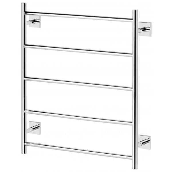 Phoenix Radii heated towel ladder in polished chrome with square wall plates, front view