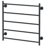 Phoenix Radii heated towel ladder, matte black, 5-bar round rail, front view on white background