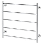 Phoenix Radii heated towel ladder in chrome, 5-bar round rail with round wall mounts, front view