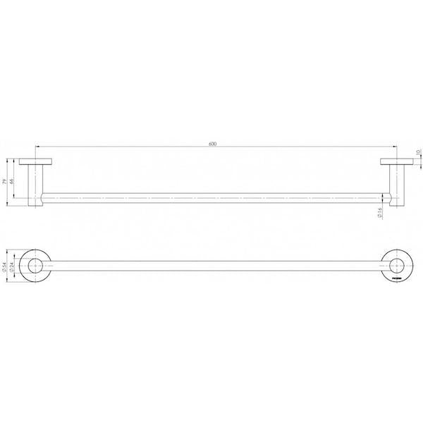 Phoenix Radii single towel rail round plate, chrome, 600mm technical drawing with dimensions