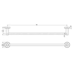 Phoenix Radii single towel rail technical drawing, 600mm, with round plates in brushed carbon finish