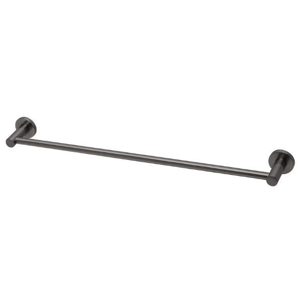 Phoenix Radii 600mm single towel rail in brushed carbon with round wall plates, shown on white background