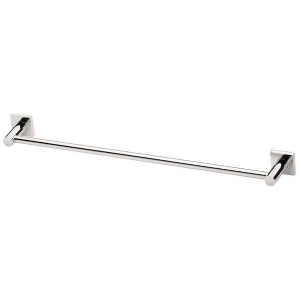 Phoenix Radii single towel rail with square plates, chrome finish, 600mm, wall-mounted on white background