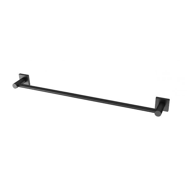 Phoenix Radii single towel rail, square plate, matte black, 600mm, wall-mounted