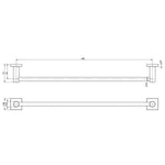 Phoenix Radii 600mm single towel rail technical drawing with square plates, Brushed Carbon finish