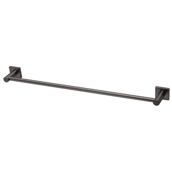 Phoenix Radii single towel rail, 600mm, square plate, brushed carbon finish, wall-mounted on white background