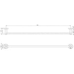 Phoenix Radii single towel rail in chrome, 800mm, shown as a technical line drawing with round plates