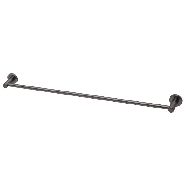 Phoenix Radii single towel rail, brushed carbon, 800mm, round plate wall-mounted on white background