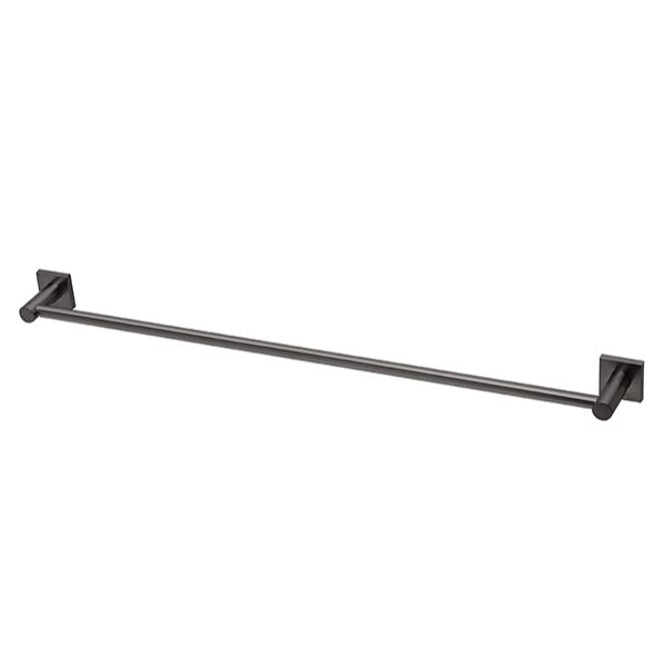 Phoenix Radii single towel rail, brushed carbon, 800mm, with square wall plates, shown on white background