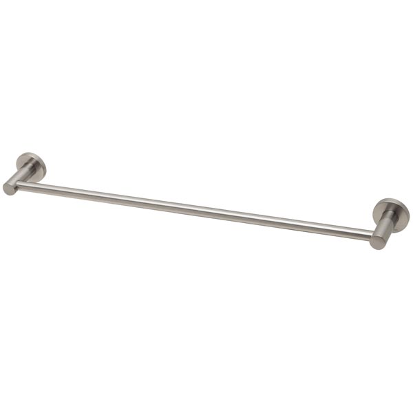 Phoenix Radii single towel rail in brushed nickel with round wall plates, 600mm, on white background