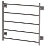 Phoenix Radii heated towel ladder in brushed carbon, 5-bar round rail with square wall mounts, front view
