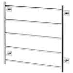 Phoenix Radii heated towel ladder in chrome, front view with five round bars and square wall mounts